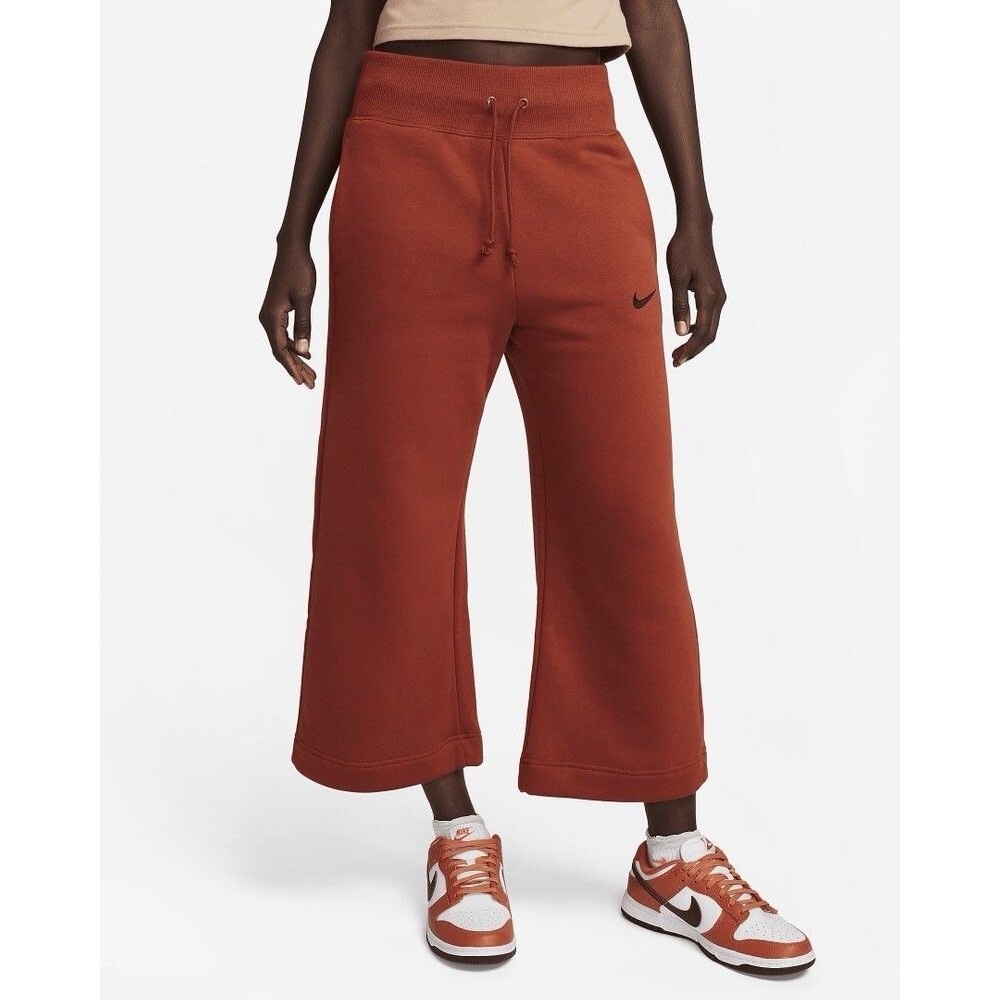 Nike Phoenix Fleece High-Waisted Cropped Sweatpants Wide Leg Rugged Orange -M